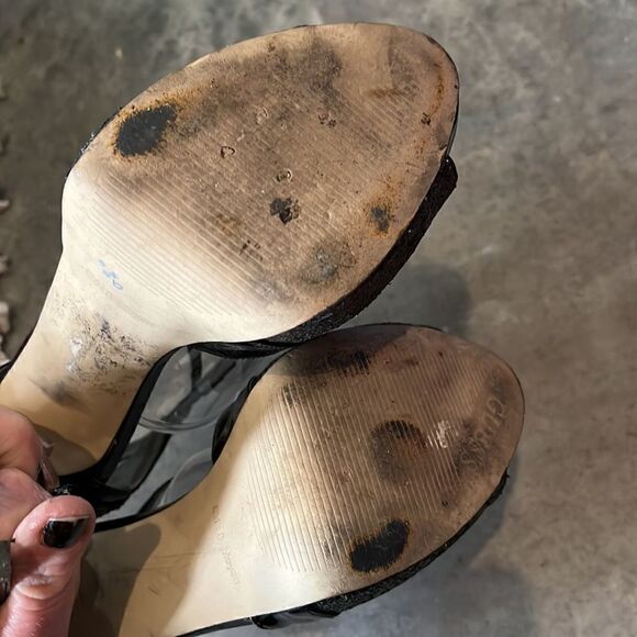 Size 8 Black Sparkly Guess Peep Toe Platform Stilettos - Picture 5 of 5